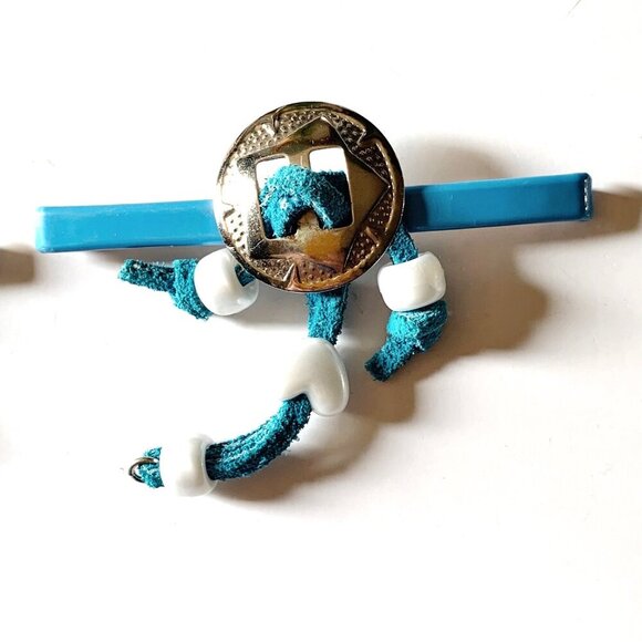 Vintage 80’s Women’s Blue Western Handmade Hair Clips Barrette Set of 2 Unique - Picture 3 of 8